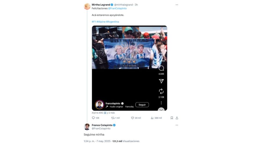 El intercambio de Mirtha Legrand y Franco Colapinto