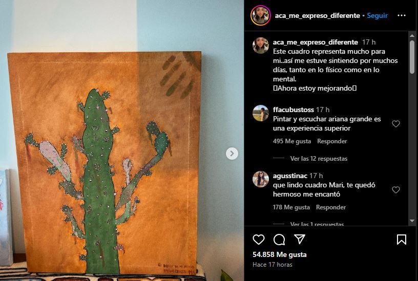 El mensaje oculto de María Becerra en uno de los cuadros que pintó 