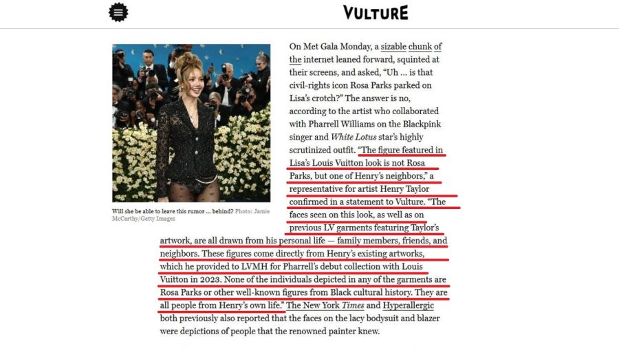Falsa información sobre el look de Lisa en la MET Gala 2025