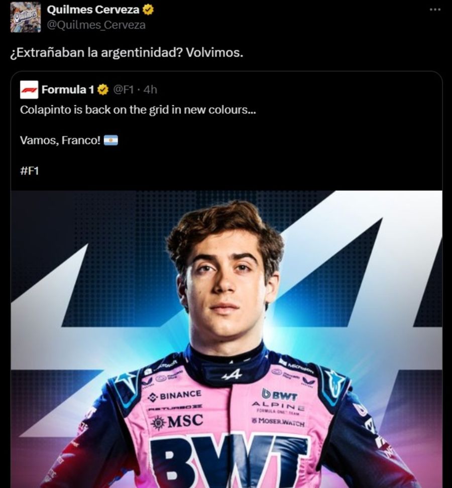 Tuit Quilmes Franco Colapinto
