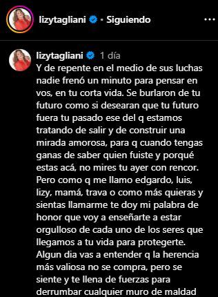 El descargo de Lizy Tagliani