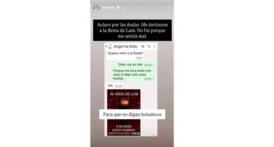 Fernanda Iglesias sobre su ausencia en la fiesta de LAM