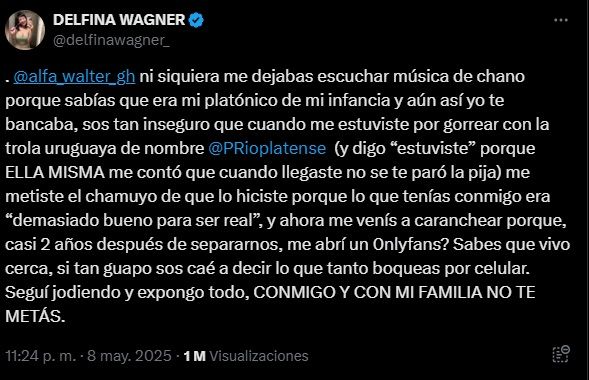 Delfina Wagner contra Alfa, ex Gran Hermano 2