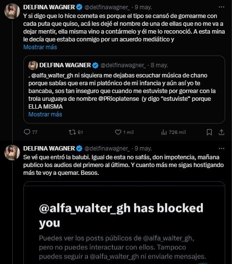 Delfina Wagner contra Alfa, ex Gran Hermano 5