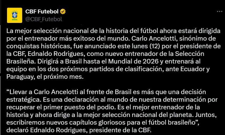 Carlo Ancelotti anunciado en Brasil