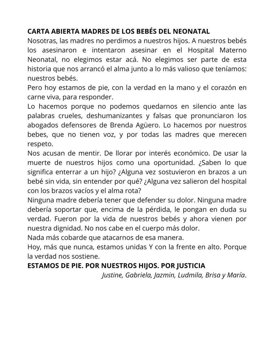 13-05-2025 Carta madres Neonatal juicio Córdoba