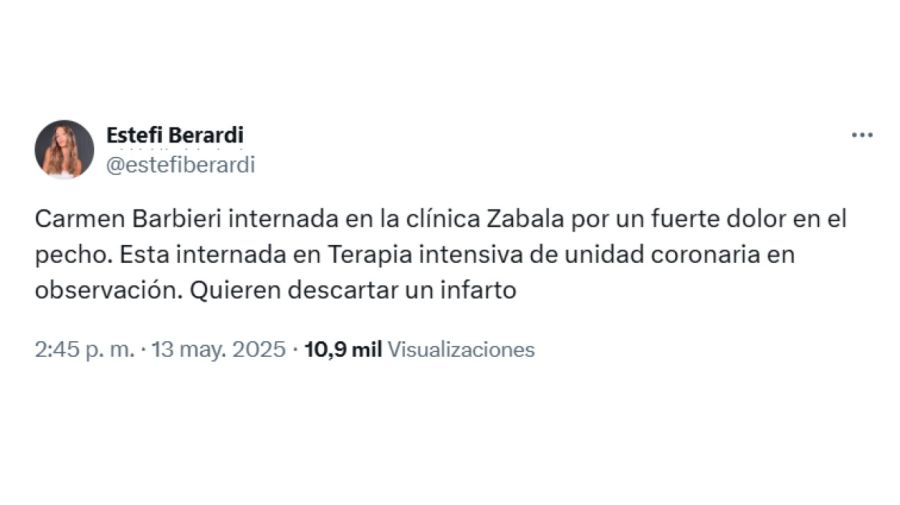 Carmen Barbieri en terapia intensiva