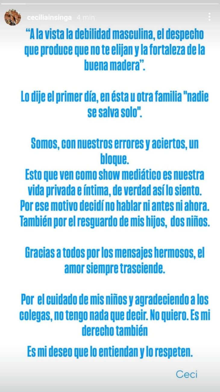 Nuevo descargo de Cecilia Insinga
