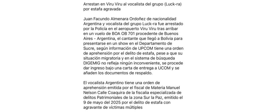 Aprehendieron a Luck Ra en Bolivia
