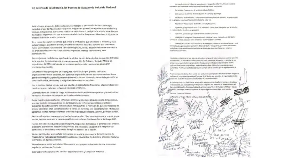 Comunicado sindicatos Tierra del Fuego