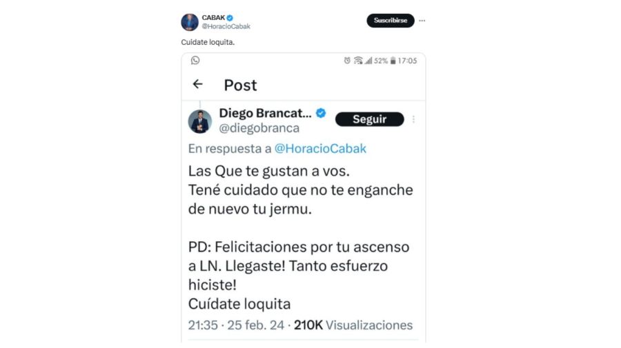 La picante chicana de Horacio Cabak a Diego Brancatelli 
