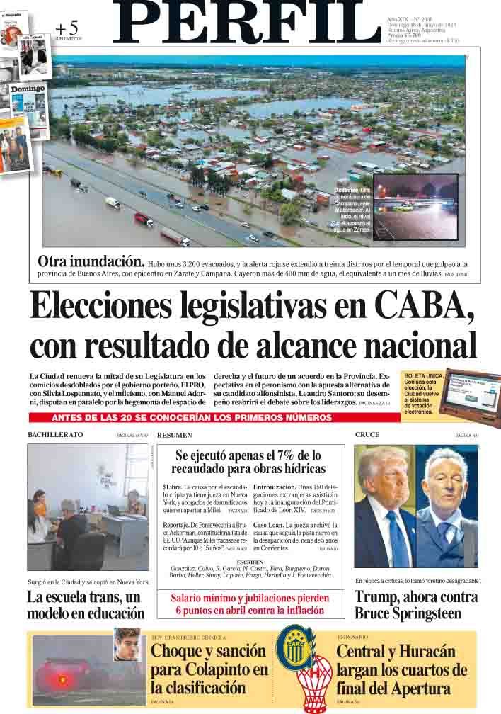 La tapa del Diario PERFIL del domingo 18 de mayo de 2025