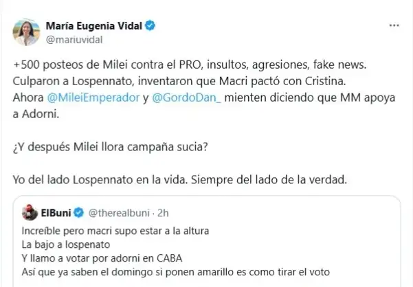 Posteo de María Eugenia Vidal