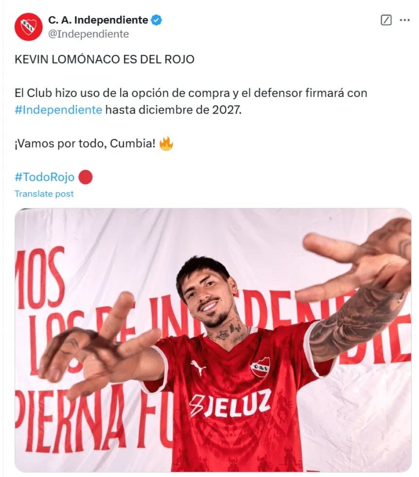 Lomónaco - Renovación en Independiente