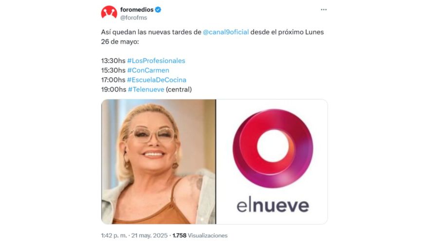 Las tardes de El Nueve con la llegada de Carmen Barbieri