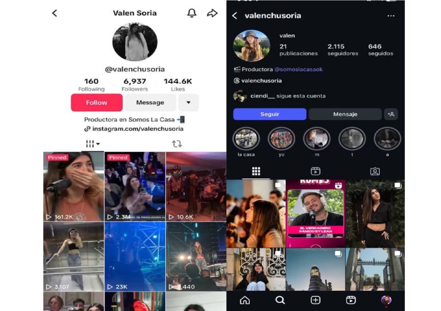 Redes sociales de Valentina Soria, productora de La Casa