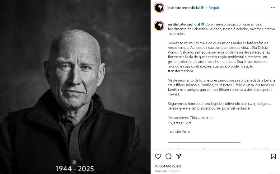 Comunicado del Instituto Terra por el fallecimiento de Sebastião Salgado