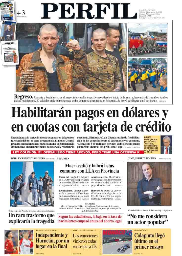 La tapa del Diario PERFIL del sábado 24 de mayo de 2025
