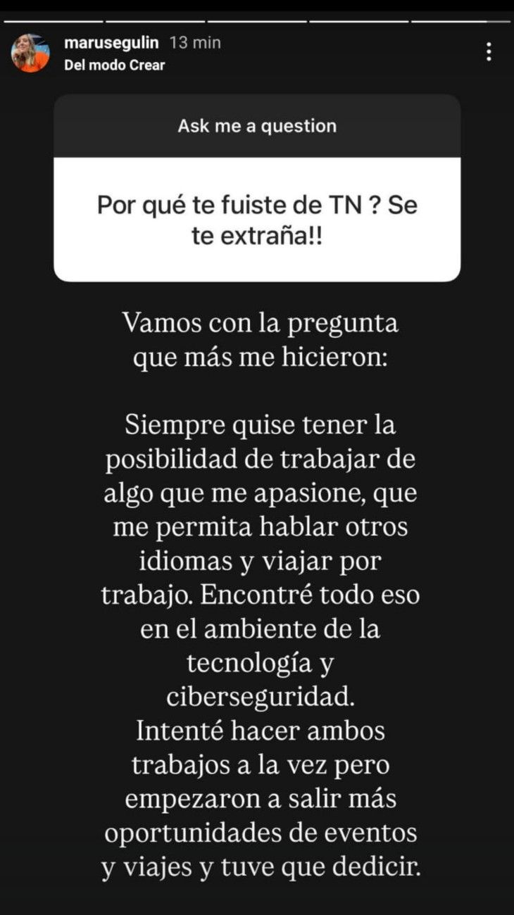 Mariana Segulin sobre su salida de TN