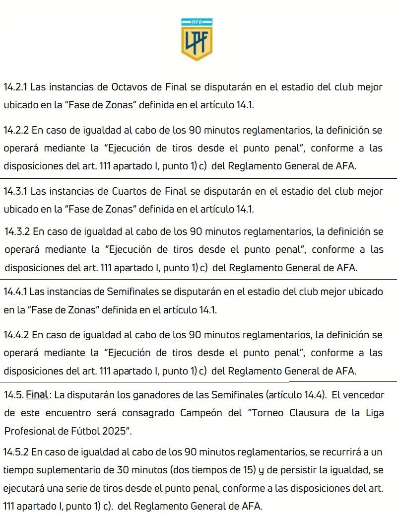 Reglamento Clausura 2025