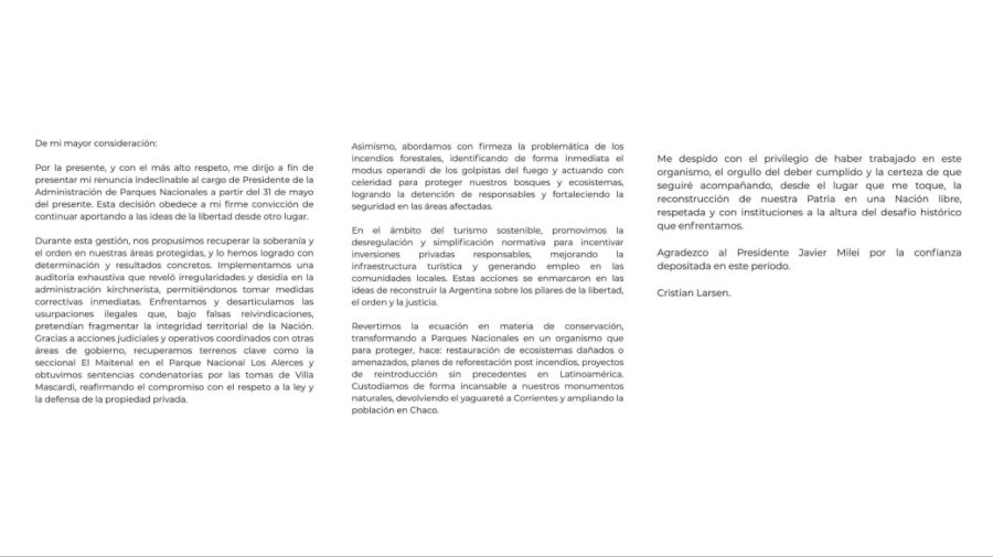 Renuncia de Cristian Larsen