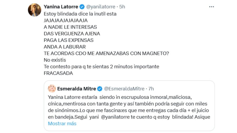 El feroz cruce de Yanina Latorre y Esmeralda Mitre