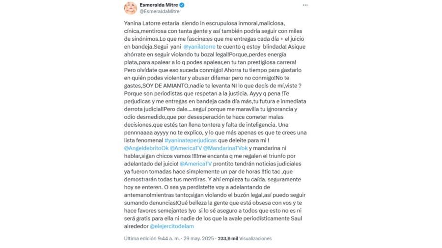El feroz cruce de Yanina Latorre y Esmeralda Mitre