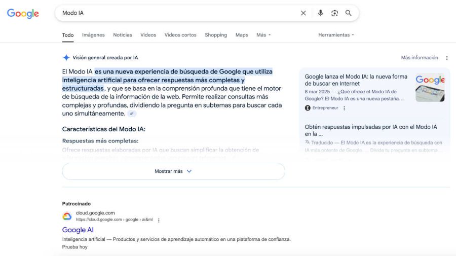 Google buscador y versión integrada con IA 20250529