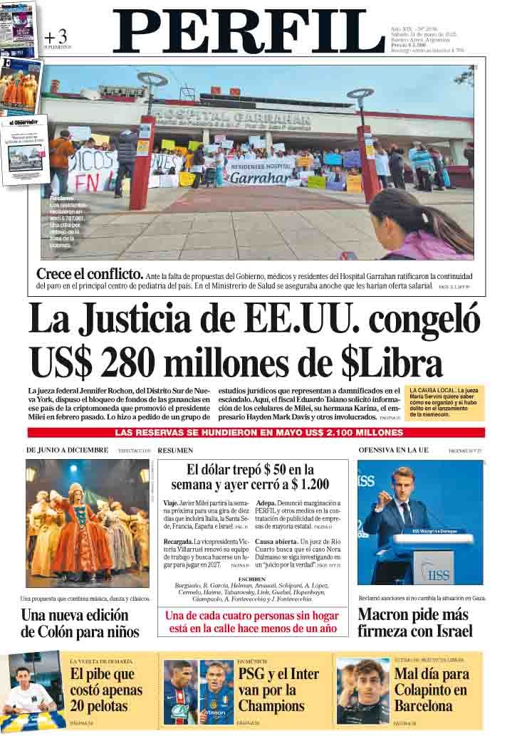 La tapa del Diario PERFIL de sábado 31 de mayo de 2025