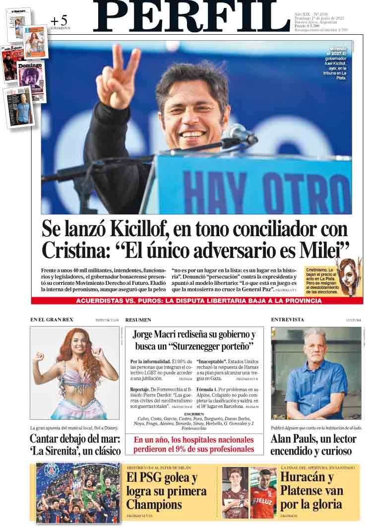 La tapa del Diario PERFIL del domingo 1° de junio de 2025