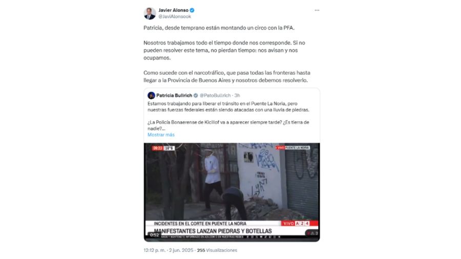 Cruce entre Javier Alonso y Patricia Bullrich