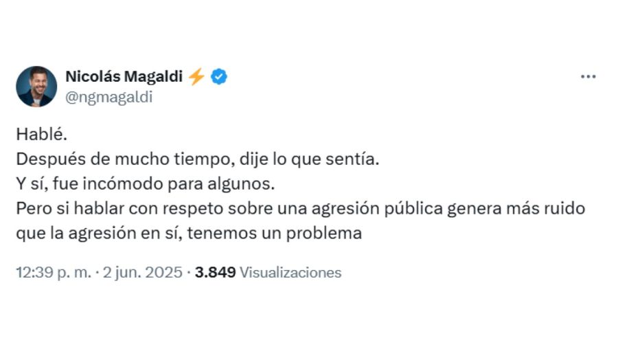 El descargo de Nicolás Magaldi tras la repercusión de sus dichos contra Marina Calabró