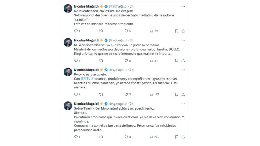 El descargo de Nicolás Magaldi tras la repercusión de sus dichos contra Marina Calabró