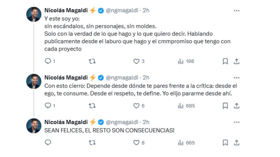 El descargo de Nicolás Magaldi tras la repercusión de sus dichos contra Marina Calabró