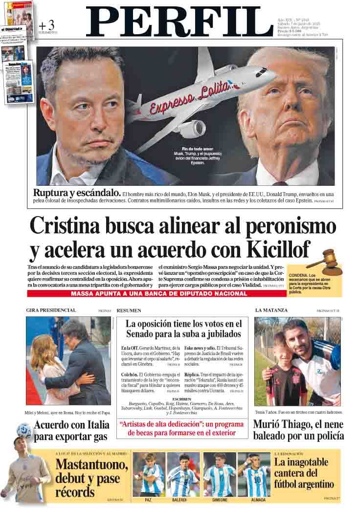 La tapa del Diario PERFIL del sábado 7 de junio de 2025