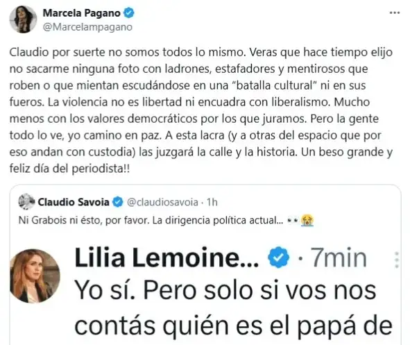 Marcela Pagano le responde a Claudio Savoia
