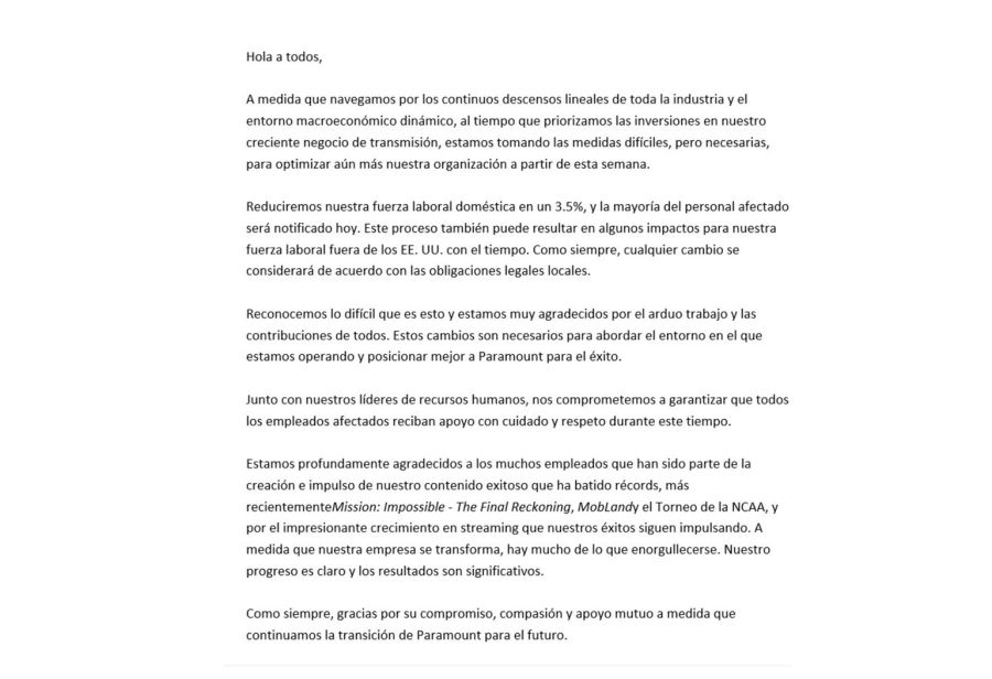 Comunicado interno para los empleados de Telefe