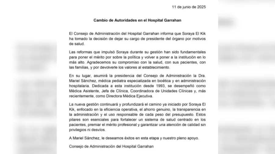 Comunicado Garrahan renuncia Soraya El Kik