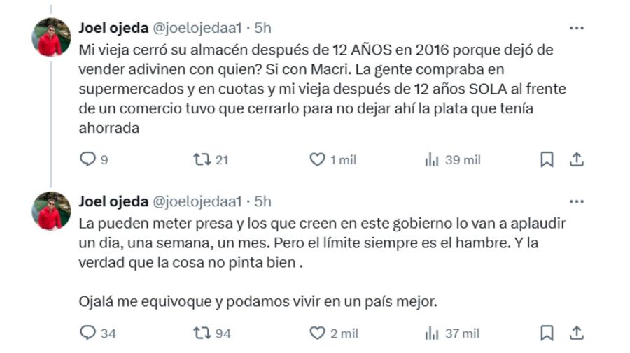 Firme defensa del ex Gran Hermano Joel Ojeda a Cristina Kirchner