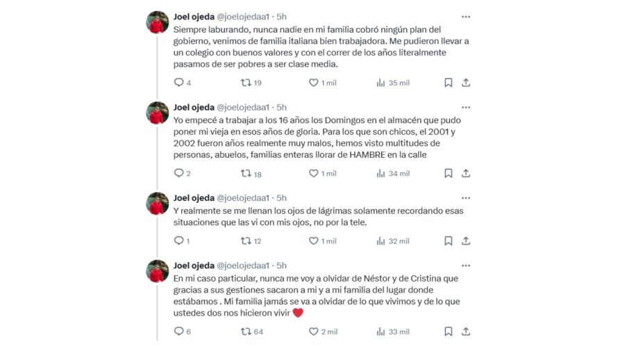 Firme defensa del ex Gran Hermano Joel Ojeda a Cristina Kirchner