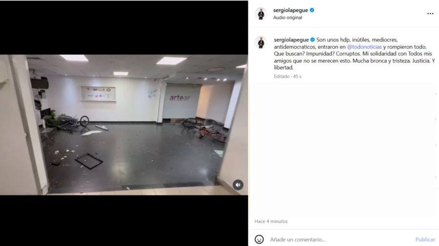La indignación de Sergio Lapegüe por los destrozos en Artear