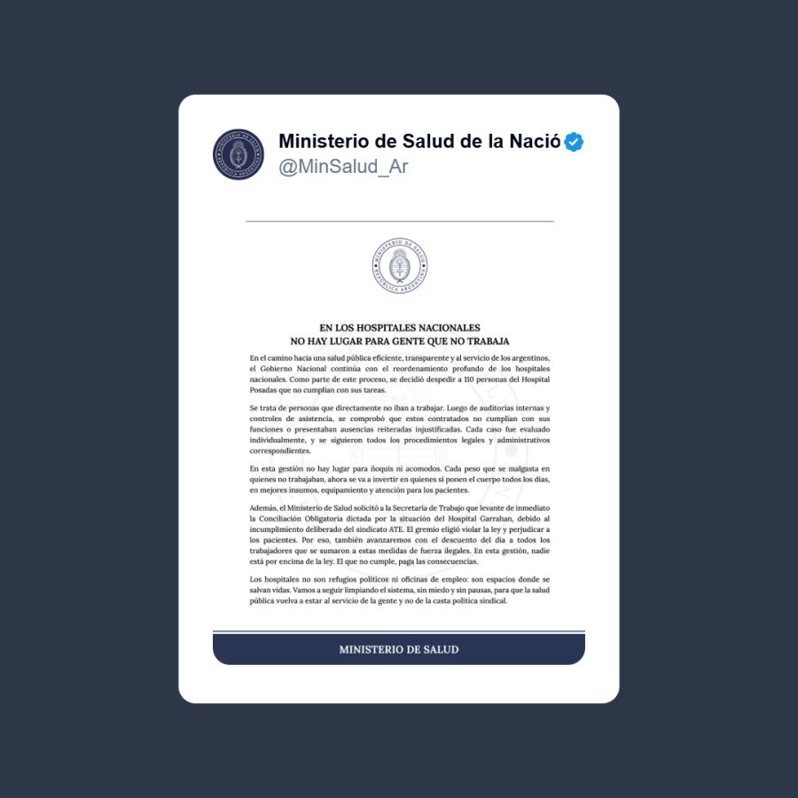 Texto del Ministerio de Salud sobre el Garrahan