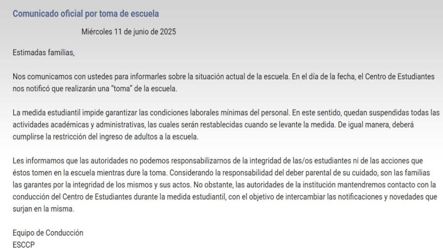 Comunicado oficial por toma de escuela 20250612