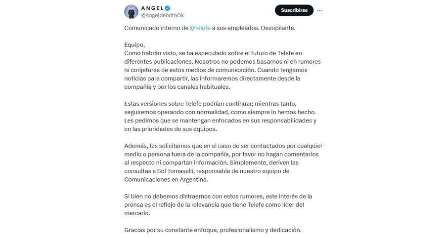Comunicado interno de Telefe