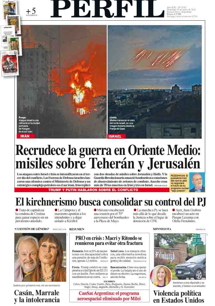 La tapa del Diario PERFIL del domingo 15 de junio de 2025