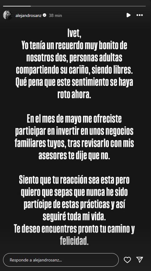 Respuesta Alejandro Sanz a Ivete Playa