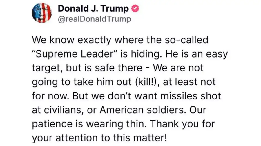 Tweet Donald Trump20250617