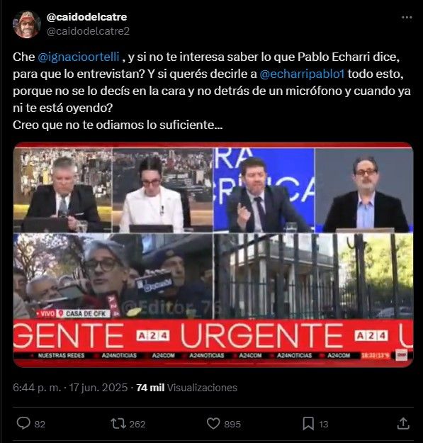 Pelea en la X entre Ignacio Ortelli y Pablo Echarri