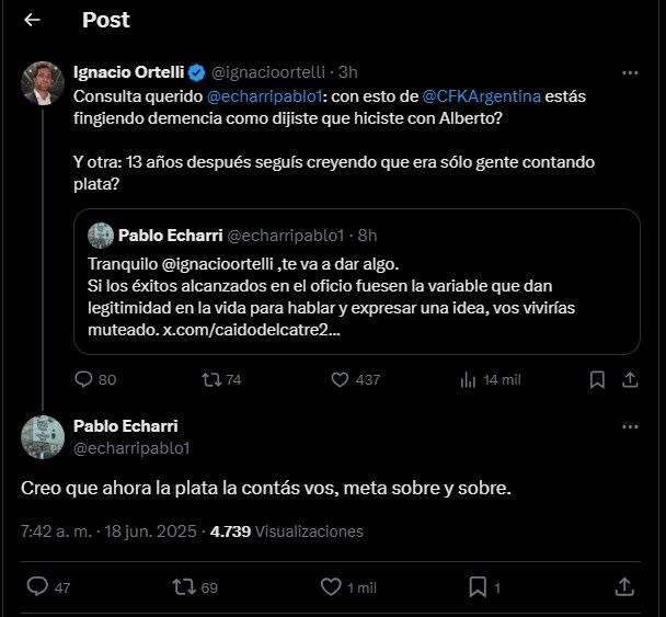 Pelea en la X entre Ignacio Ortelli y Pablo Echarri