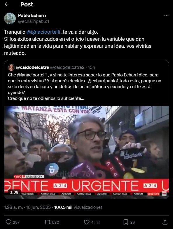 Pelea en la X entre Ignacio Ortelli y Pablo Echarri